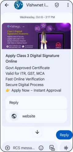 rcs rich card with actioin button